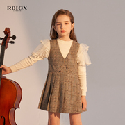 RBIGX瑞比克童装秋季女童淑女设计感V领无袖背心裙格纹连衣裙