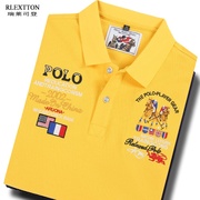 欧洲站潮牌男装polo衫夏季短袖，翻领t恤黄色上衣高档欧货保罗刺绣