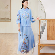 中国风夏装套装女旗袍改良唐装上衣中国古风汉元素半身裙两件套潮