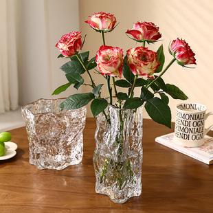 玻璃花瓶摆件客厅插花高级感水培透明水养水晶，落地餐桌创意装饰