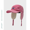 显白粉红色护耳棒球帽，秋冬保暖五片帽字母，刺绣灯芯绒雷锋帽滑雪帽