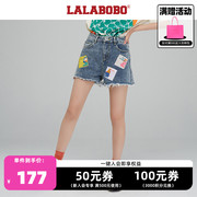 LALABOBO夏秋款美式时尚可爱A型牛仔三分短裤女L21B-WXZC20