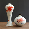 手绘金鱼陶瓷小花瓶，迷你瓷器摆件家居装饰品干花，插花水培器皿创意