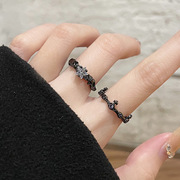 暗黑个性复古小众设计黑色高级感星星叠戴指环高级感法式开口戒指