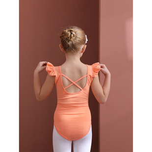 速发儿童舞蹈服夏季无袖女童练功服考级连体橙色纯棉韩版幼儿