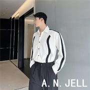 韩国版ulzzang男装东大门23春发型师学生个性黑白撞色长袖衬衫衣