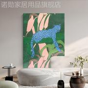 波普风蓝色豹子手绘油画热带，丛林小众艺术客厅装饰画玄关丙烯