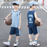 男童篮球服速干薄款无袖，套装夏季背心儿童男孩，夏装大童运动球衣潮