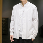 中式男装棉麻盘扣内搭白色衬衫男中国风唐装亚麻衬衣休闲长袖外套