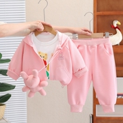 婴儿衣服春秋季洋气甜美外出运动服三件套1一2周岁女宝宝纯棉春装