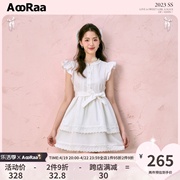 AooRaa原创设计 甜美小飞袖花边连衣裙系带收腰裙子夏