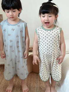 2024夏季韩国儿童睡袍薄款竹纤维宝宝睡裙婴儿睡袋男女童背心睡裙