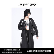 Lapargay纳帕佳秋装外套长款黑白时尚宽松连帽薄款风衣女春秋