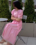 韩国东大门2023夏季新stylelounge连衣裙，波点蕾丝边衣长120