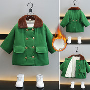 男童军绿色大衣加棉加厚中长款保暖外套儿童冬装厚小宝宝冬季棉衣