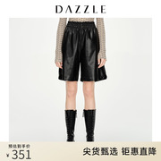 dazzle地素奥莱黑色，仿皮弹力pu皮，松紧腰短裤女2d1q1221a