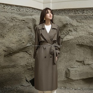 高级感风衣女款2023秋季韩系慵懒小个子外套女双排，扣大衣6661