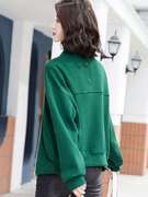 小个子绿色卫衣短外套女2023春秋韩版宽松休闲棒球服夹克上衣