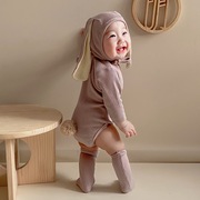 INS款婴幼儿服装春秋款卡通兔子耳朵长袖宝宝爬爬服连身哈衣童装