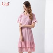 Gitti/吉蒂收腰多层压褶花边拼接连衣裙喇叭袖雪纺女装G202111