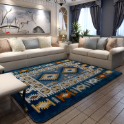 客厅地毯地中海茶几珊瑚绒不掉毛长方形卧室床边毯田园花朵可