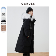 gcrues黑色派克服羽绒服女中长款2023大毛领冬季厚美拉德外套