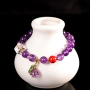 时尚迷人天然紫水晶手链s925纯银，镀金圆珠手串单圈神秘紫饰品礼物