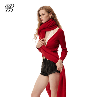 odtd圣诞新年限定红色，假两件挂脖针织开衫毛衣上衣设计师女装