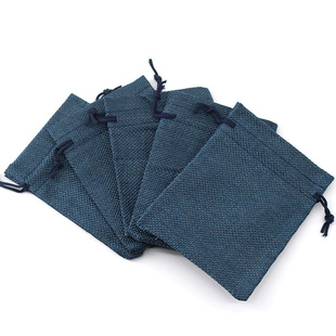 10个装藏青色麻布袋抽绳束口袋咖啡豆包装袋文玩香包香囊袋