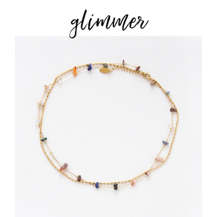 glimmer外贸y单金色(单金色，)双层彩色石头串珠法式复古锁骨链艺术感项链