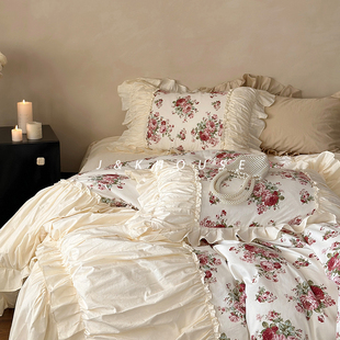 Retro法式褶皱公主风床上四件套床裙款床单被套纯棉全棉复古床品