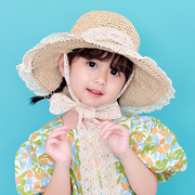 儿童帽子草帽女童夏季蕾丝公主帽遮阳帽防晒帽甜美淑女宝宝太阳帽