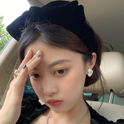 韩国高级感复古气质黑色丝绒蝴蝶结发箍简约优雅宽边压发头箍