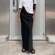 欧美风夏季黑色半身裙色丁垂感鱼尾裙 High Waist Fishtail Skirt