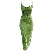 200斤绿色丝绒吊带连衣裙西装外套外贸特大码女装速卖通亚马逊潮