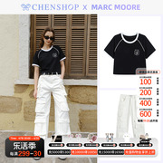 Marc Moore球衣蕾丝刺绣T恤短袖工装阔腿牛仔裤女CHENSHOP设计师