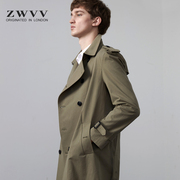 ZWVV2023秋季英伦双排扣军绿色风衣男中长款薄款帅气休闲男士外套