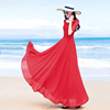 大红色雪纺连衣裙，2024气质显瘦长款大摆波西米亚沙滩长裙女夏