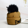 帽子女冬季保暖护耳毛线帽韩版绒蝴蝶结网纱线帽时尚大毛球针织帽