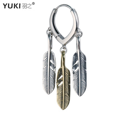 YUKI男士925纯银耳环印第安风格银饰羽毛银耳扣INS复古潮人女耳饰