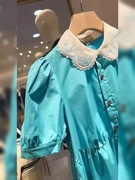 2023高级感蕾丝娃娃领小众设计蓝色连衣裙女夏