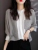 条纹雪纺衬衫女春季2024年韩版时尚，洋气内搭减龄宽松显瘦衬衣