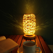 卧室床头灯氛围小夜灯星空投影创意艺术中式藤球灯触摸充电台灯