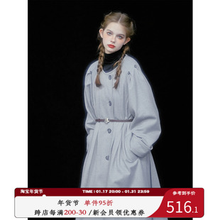 俗集原创设计 灰色气质斗篷型40羊毛大衣厚毛呢外套长款冬季女装