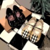 fm2024童鞋女童气质格纹黑色单鞋宝宝，公主鞋儿童宴会鞋子