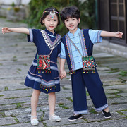 儿童汉服民族服装男童夏季中国风古装演出服女童，夏装改良苗族唐装