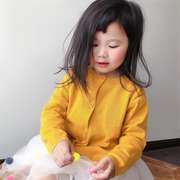 日系春夏姜黄色童装洋气男女儿童宝宝纯棉薄针织开衫婴儿外搭开衫