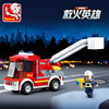 小鲁班拼装积木火警登高消防车，组装模型男孩创意，拼插玩具礼物0632