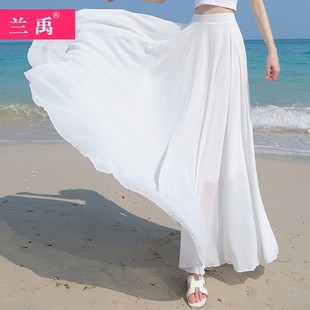 白色半身裙女夏季2023到脚踝超仙a字雪纺中长款裙子大摆长裙