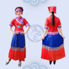 短袖长裙款彝族女装，尖角彝大红色，云南民族服装红蓝三件套送瓦盖